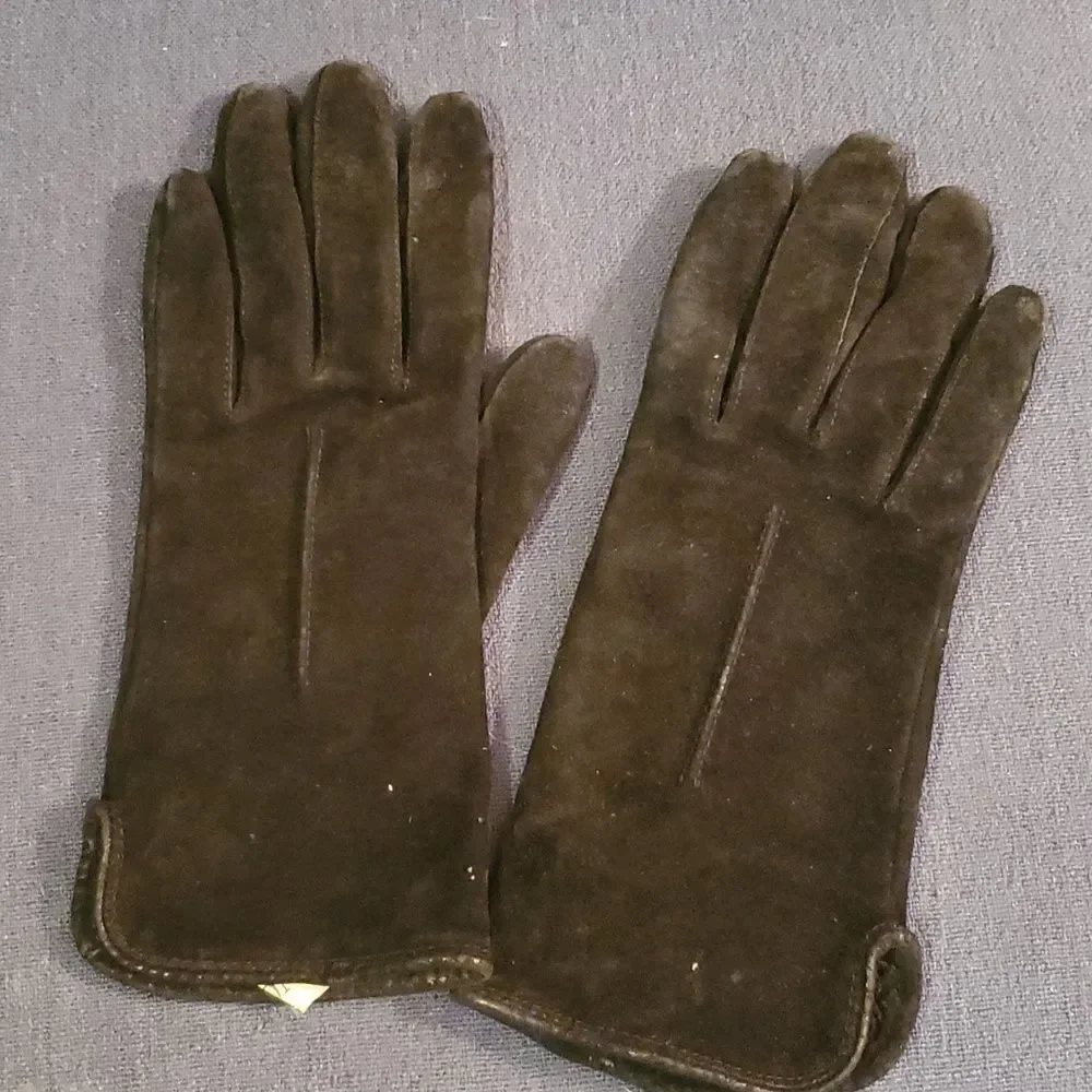 ISOTONER small suede Leather Brown Suede Knit lined Pair‎ gloves Vintage